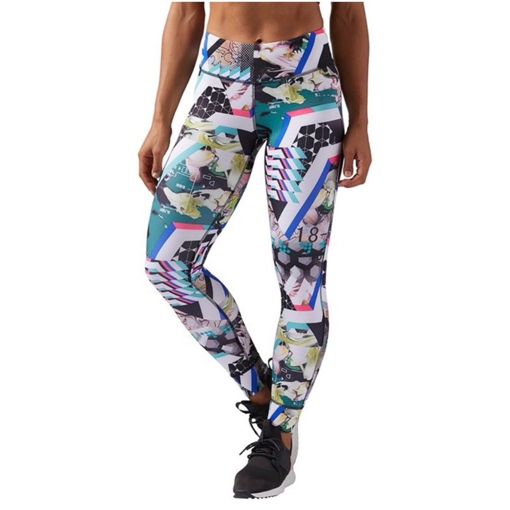 Reebok Sport COMP TIGHT-DIG MAYHEM Colorful Geometric Women's Leggings XS - Picture 1 of 10